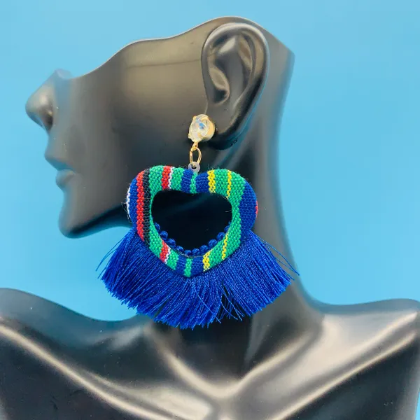 Heart Fabric Tassel Earrings