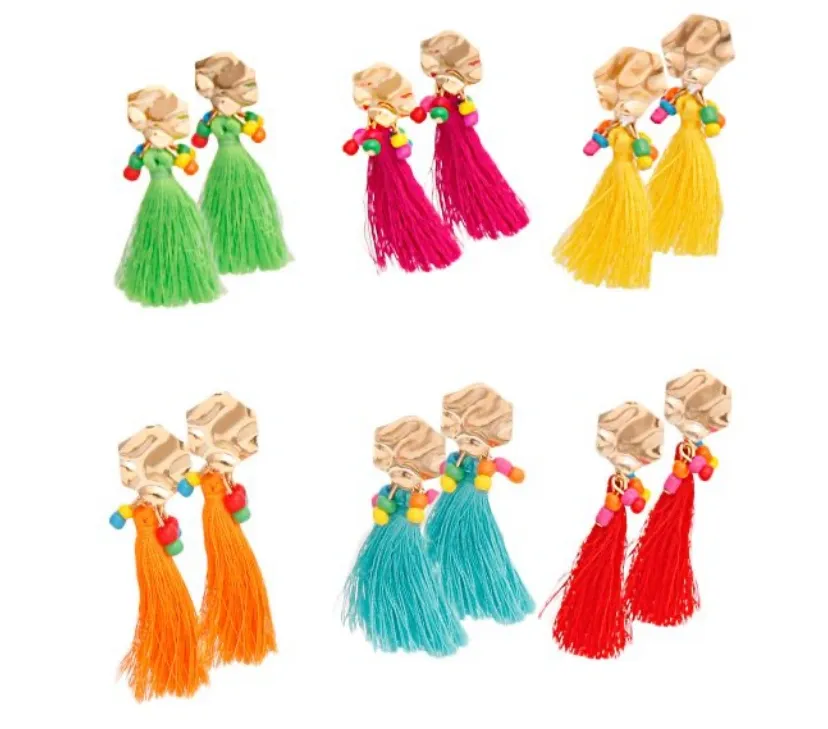 Multi Bead Tassel Earrings