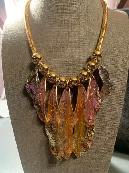 Metal Leaf Drop Necklace with Earrings