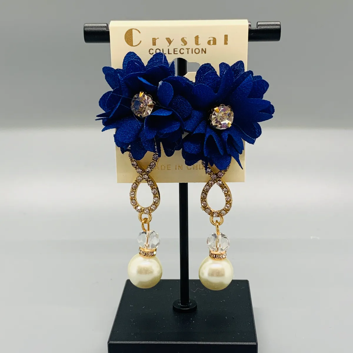 Pearl Rhinestone Flower Earrings