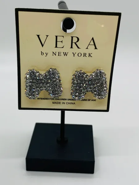 Initials Rhinestone Silver Studs Earrings