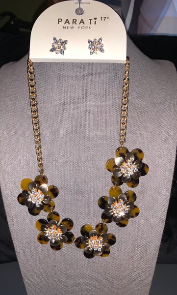 Leopard & Gold Flowers Necklace