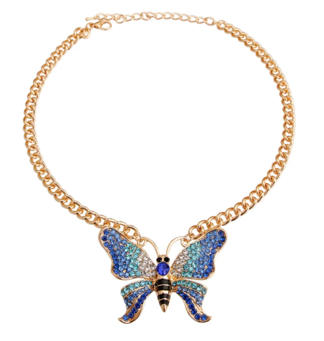 Rhinestone Butterfly Chain Necklace