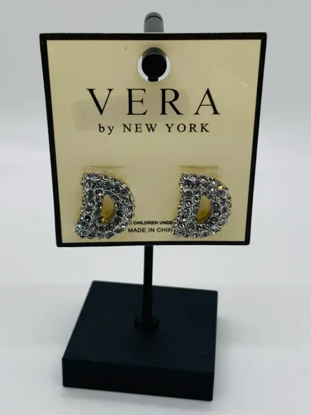 Initials Rhinestone Silver Studs Earrings