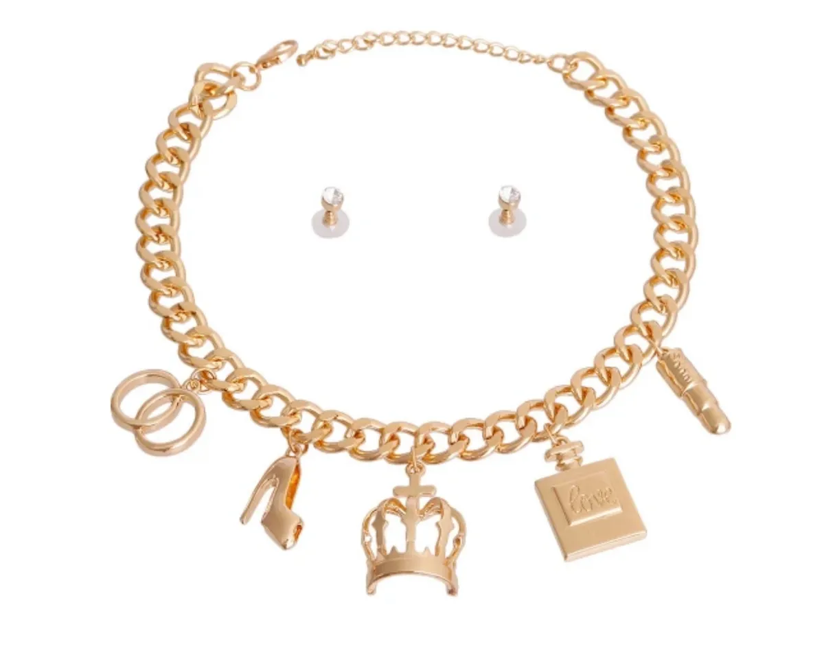 Designer Charm Necklace, Earrings, and Bracelet