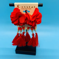 Fabric Flower Tassel Earrings