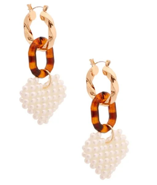Pearl Heart Twisted Hoops Earrings