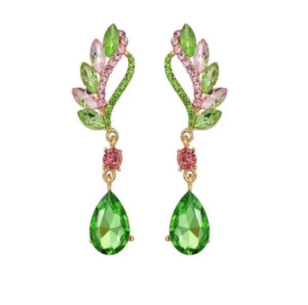 Pink & Green Crystal Drop Earrings