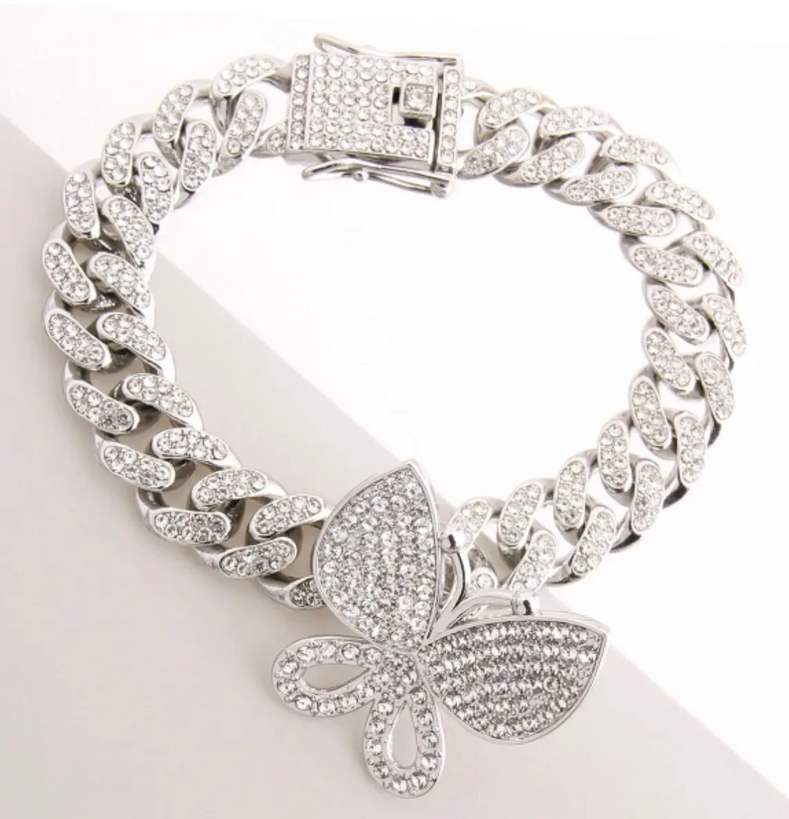 Iced Necklace, Earrings & Bracelet Butterfly Cuban Set