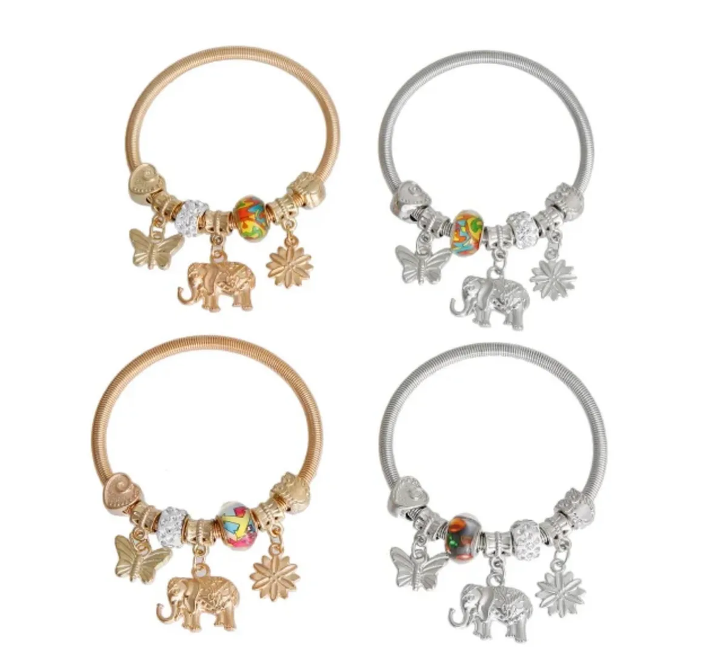 Butterfly and Elephant Charm Bracelets