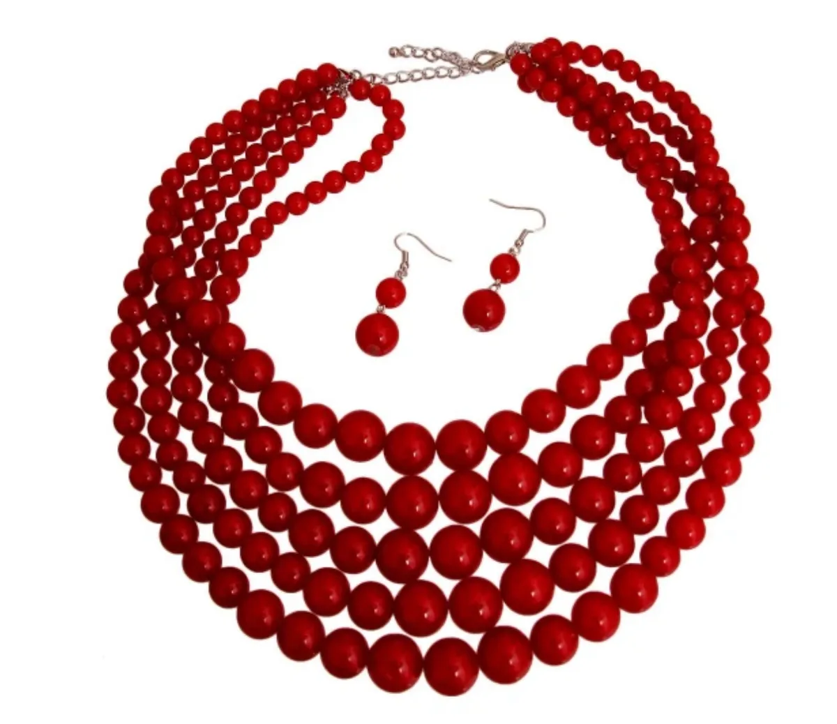Pearl Bead 5 Strand Necklace and Bracelet Set
