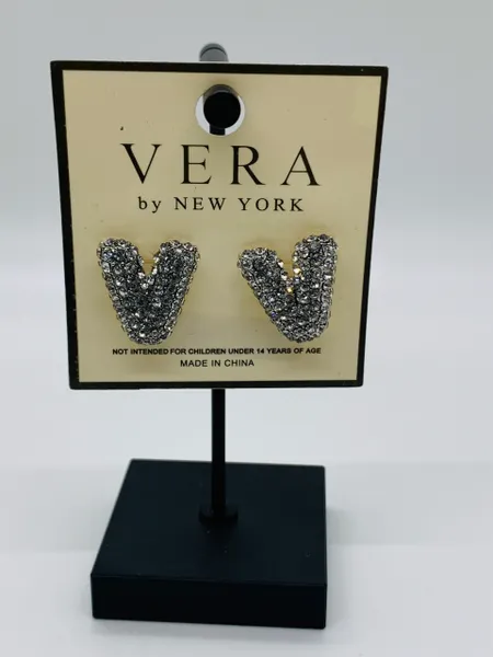 Initials Rhinestone Silver Studs Earrings