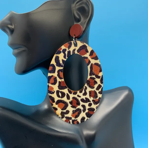 Long Cheetah Wood Earrings