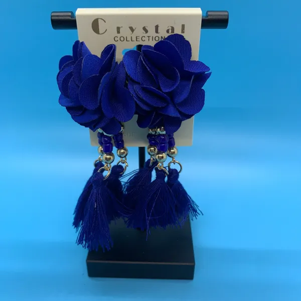 Fabric Flower Tassel Earrings