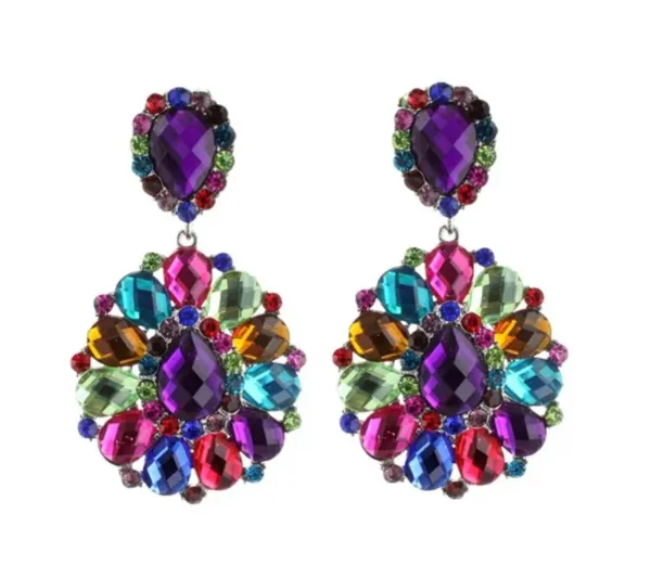 Multi Color Teardrop Elegant Clip Ons Earrings