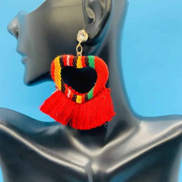 Heart Fabric Tassel Earrings