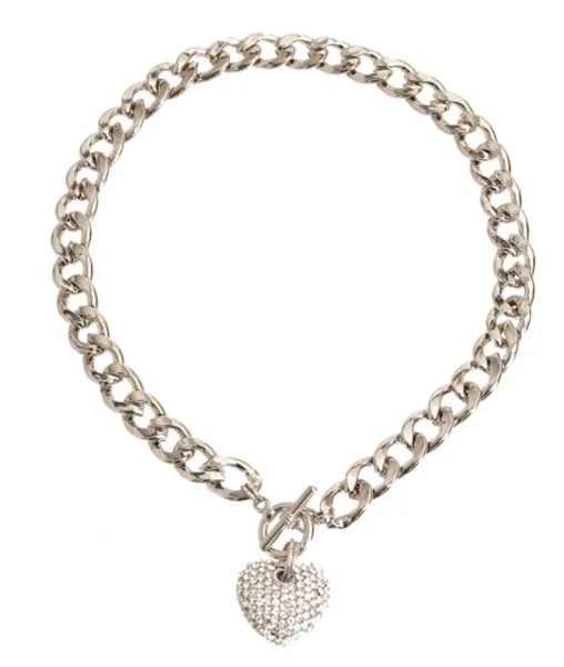 Rhinestone Heart Toggle Necklace