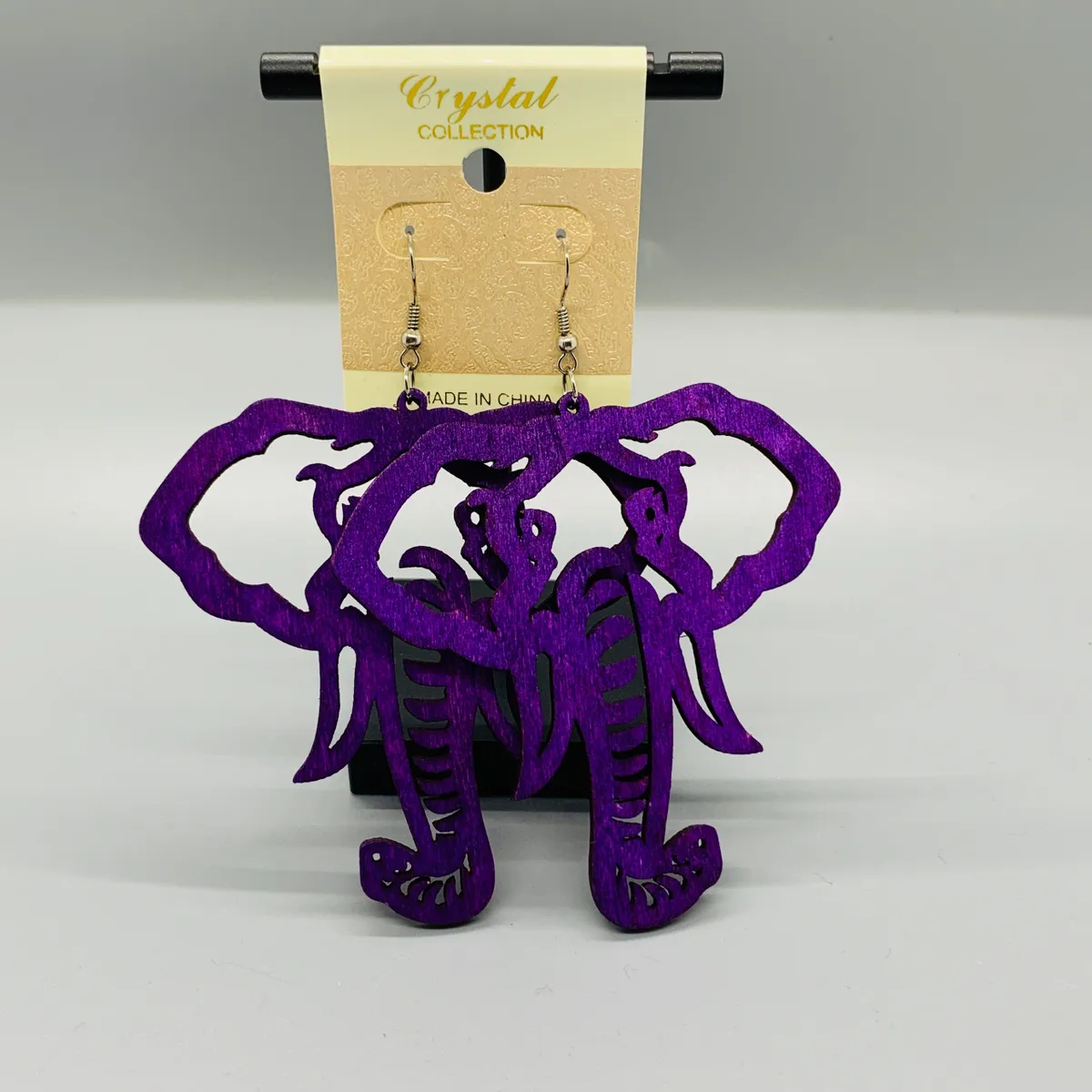Elephant Wooden Drop Earrings