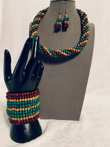 Wooden Beads and Bracelet Necklace Set