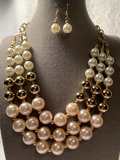 Pink and Gold Graduated Pearl Necklace