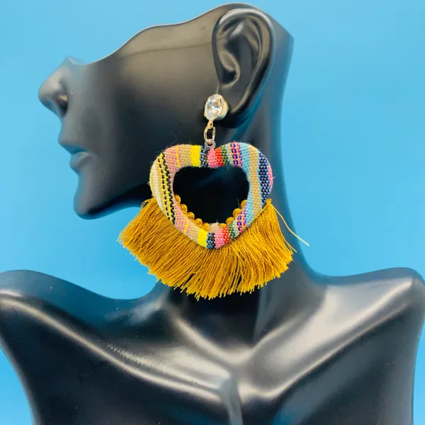 Heart Fabric Tassel Earrings