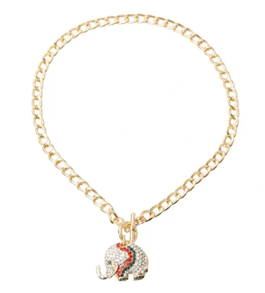 Rhinestone Elephant Toggle Necklace