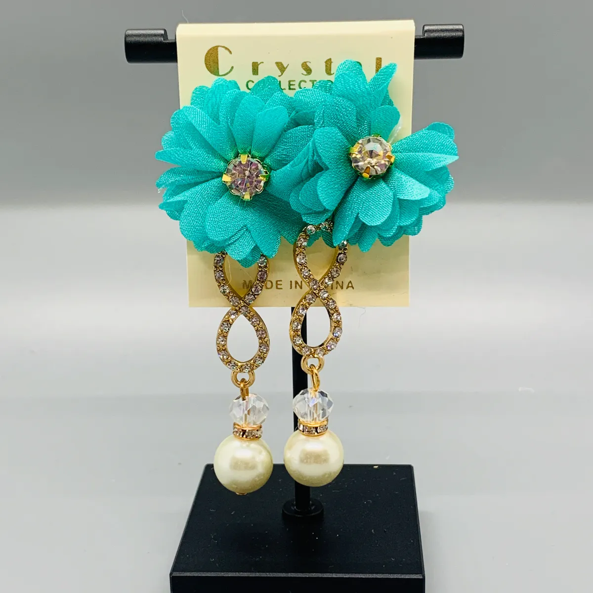 Pearl Rhinestone Flower Earrings