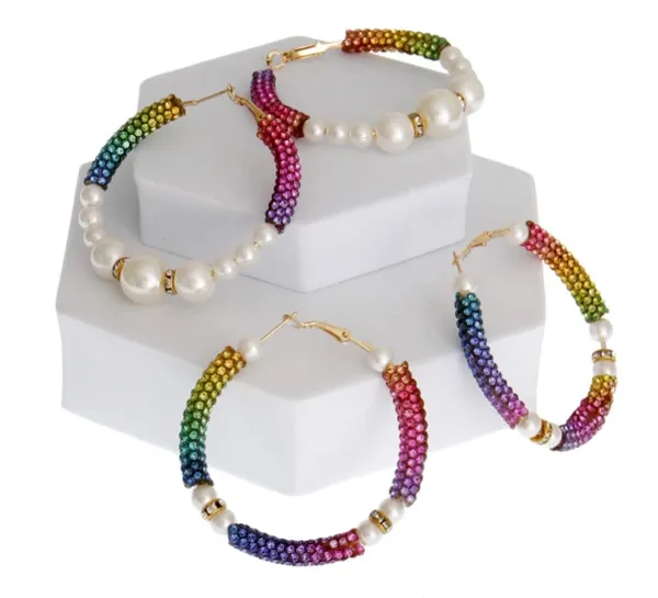 Rainbow Pearl Hoops
