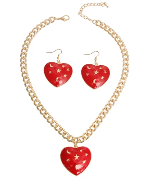 Red Night Sky Heart Necklace Set