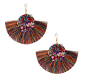 Mosaic Bead Fan Tassel Earrings