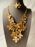 Gold Metal Flower Drop Necklace