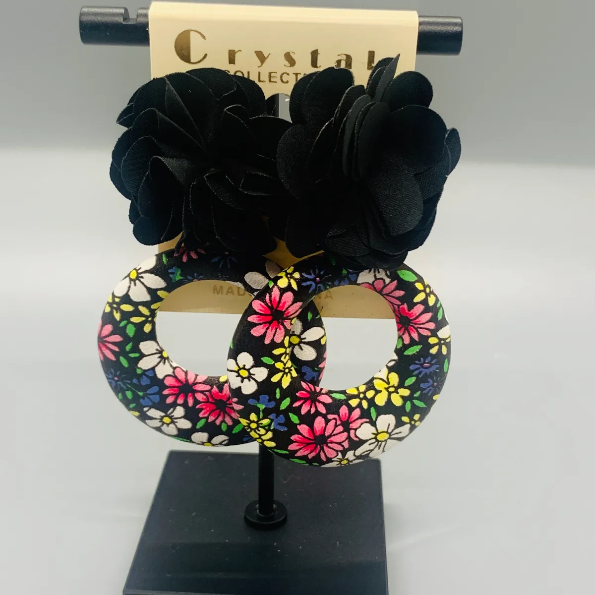 Fabric Flower Round Earrings