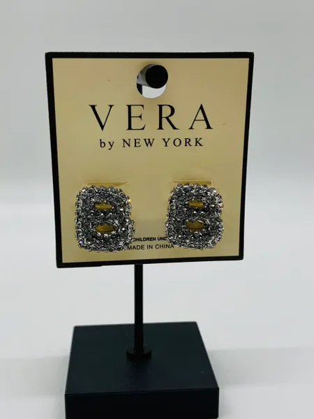 Initials Rhinestone Silver Studs Earrings