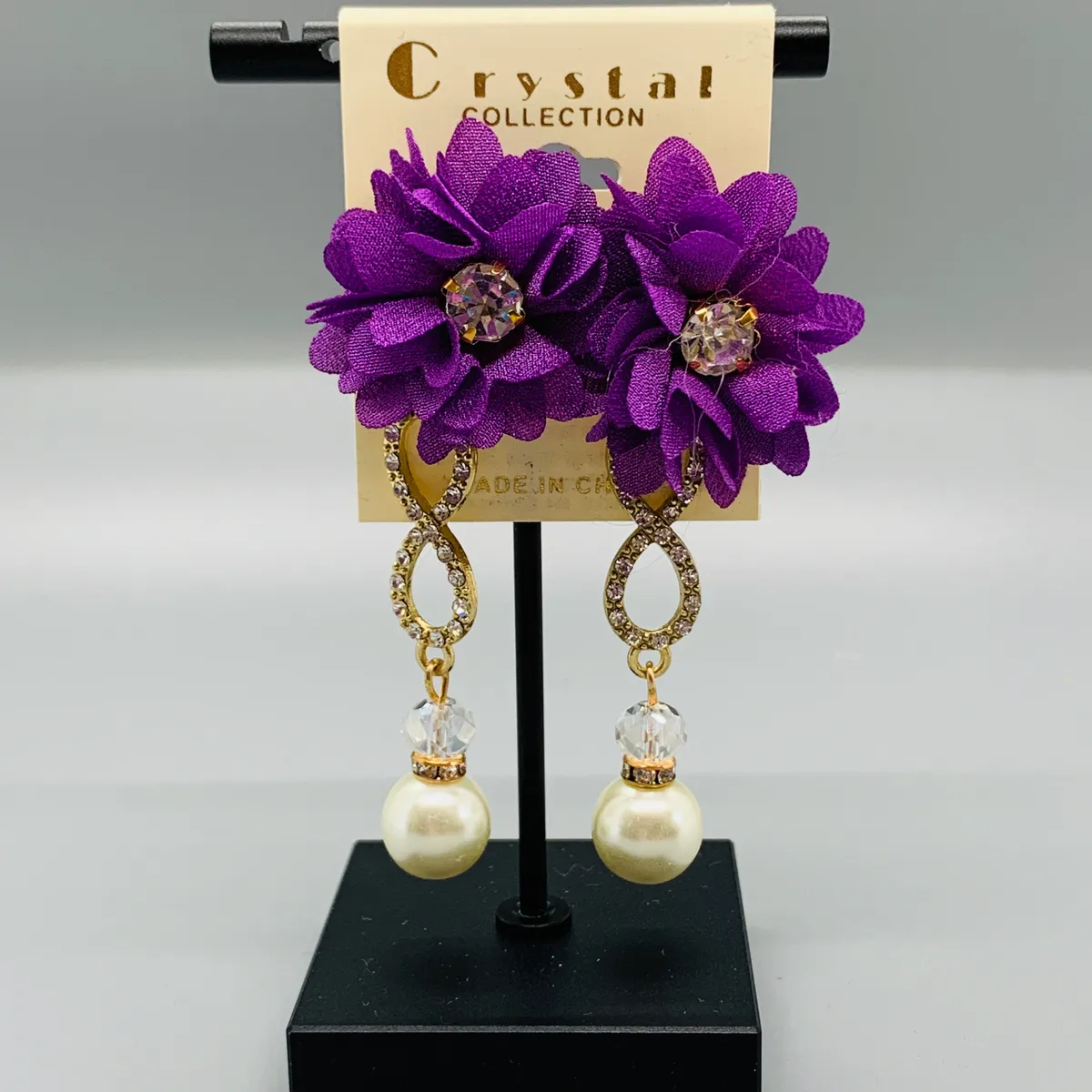 Pearl Rhinestone Flower Earrings