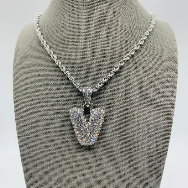 Initials Rhinestone Silver Necklace