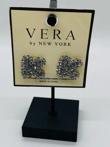 Initials Rhinestone Silver Studs Earrings