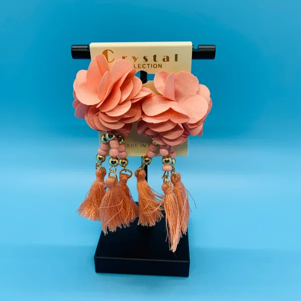 Fabric Flower Tassel Earrings