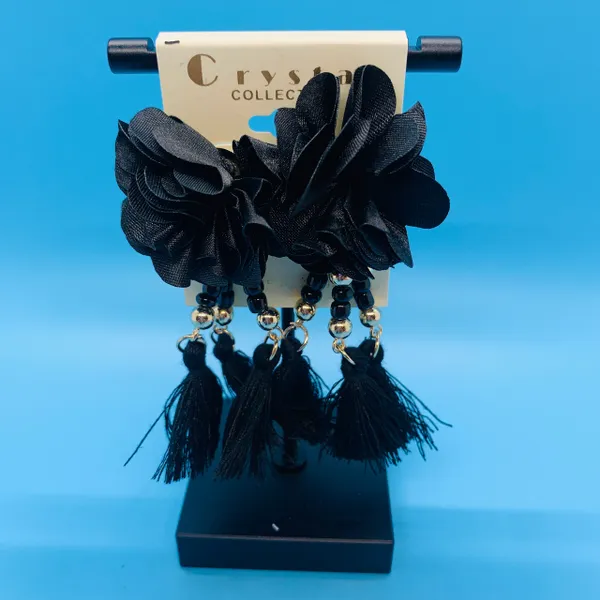 Fabric Flower Tassel Earrings