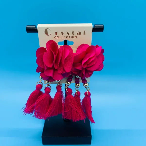 Fabric Flower Tassel Earrings