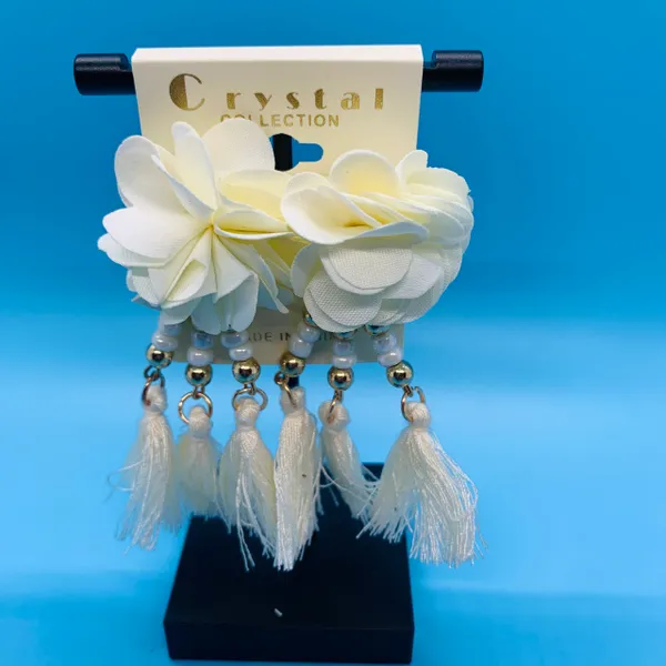 Fabric Flower Tassel Earrings