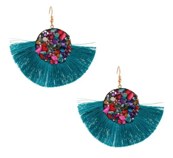Mosaic Bead Fan Tassel Earrings