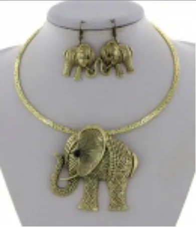 Elephant Pendant Necklace Set