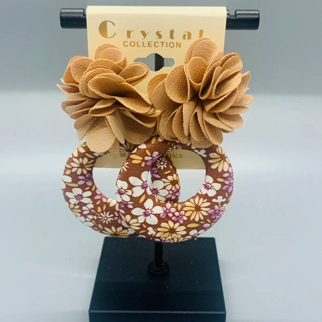 Fabric Flower Round Earrings