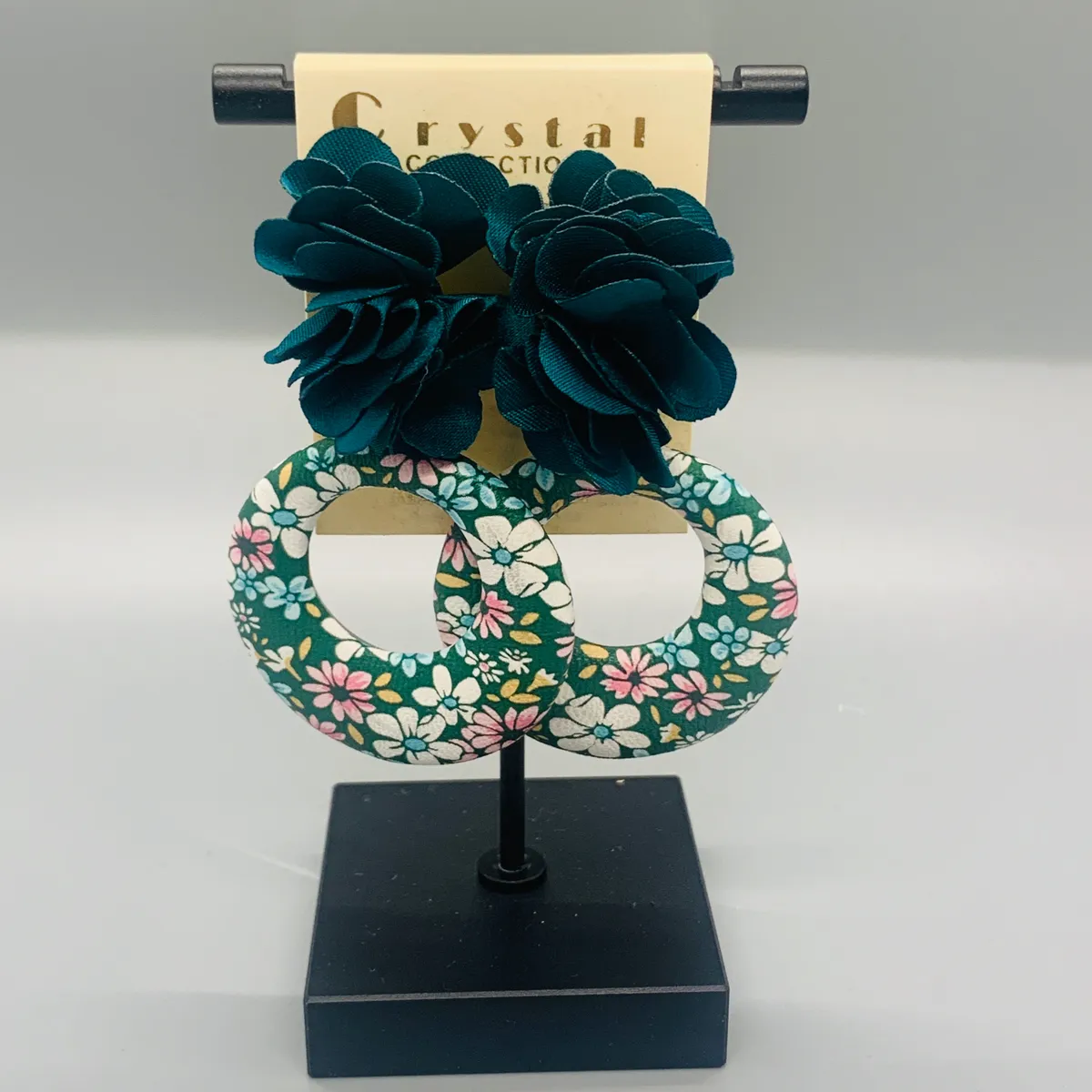 Fabric Flower Round Earrings