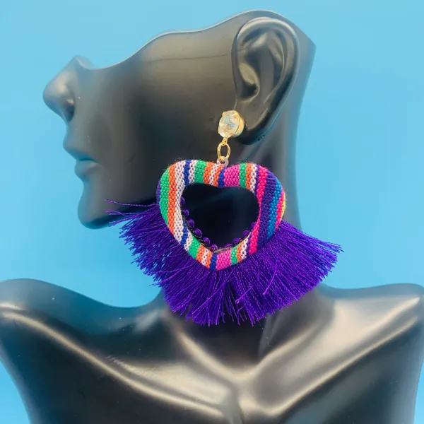 Heart Fabric Tassel Earrings