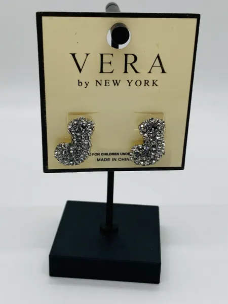 Initials Rhinestone Silver Studs Earrings