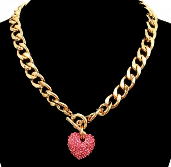 Rhinestone Heart Toggle Necklace