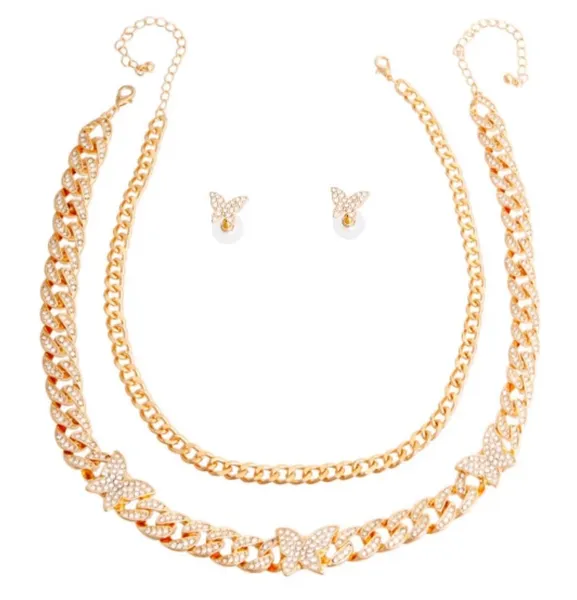 Layered Butterfly Cuban Chain Set