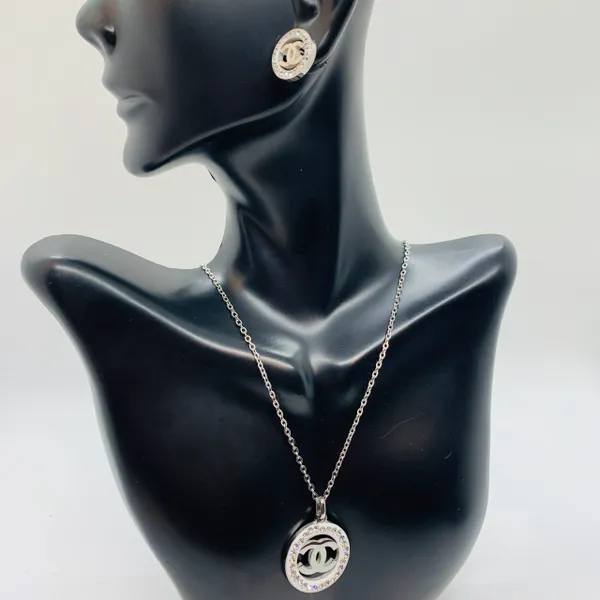 Silver White Diamond Chanel Set