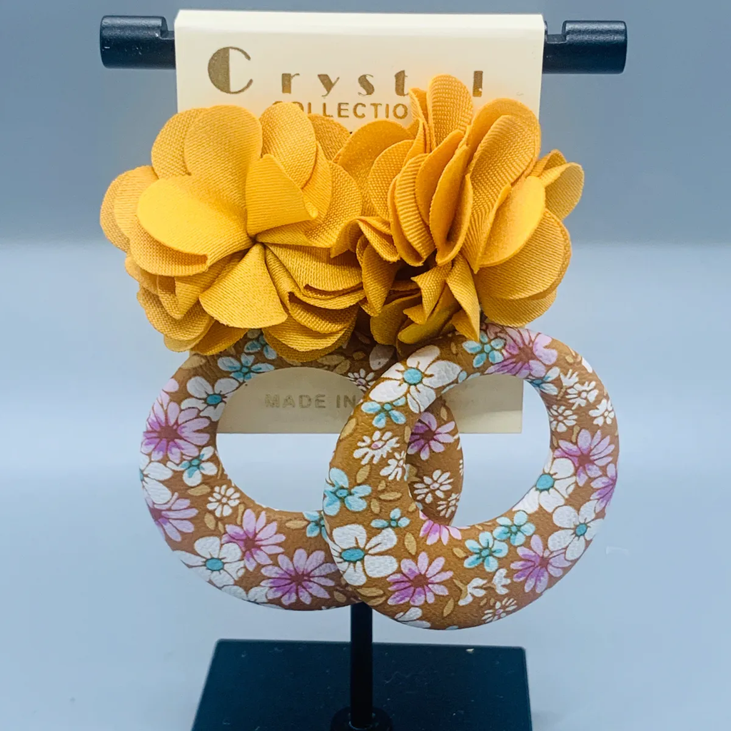 Fabric Flower Round Earrings